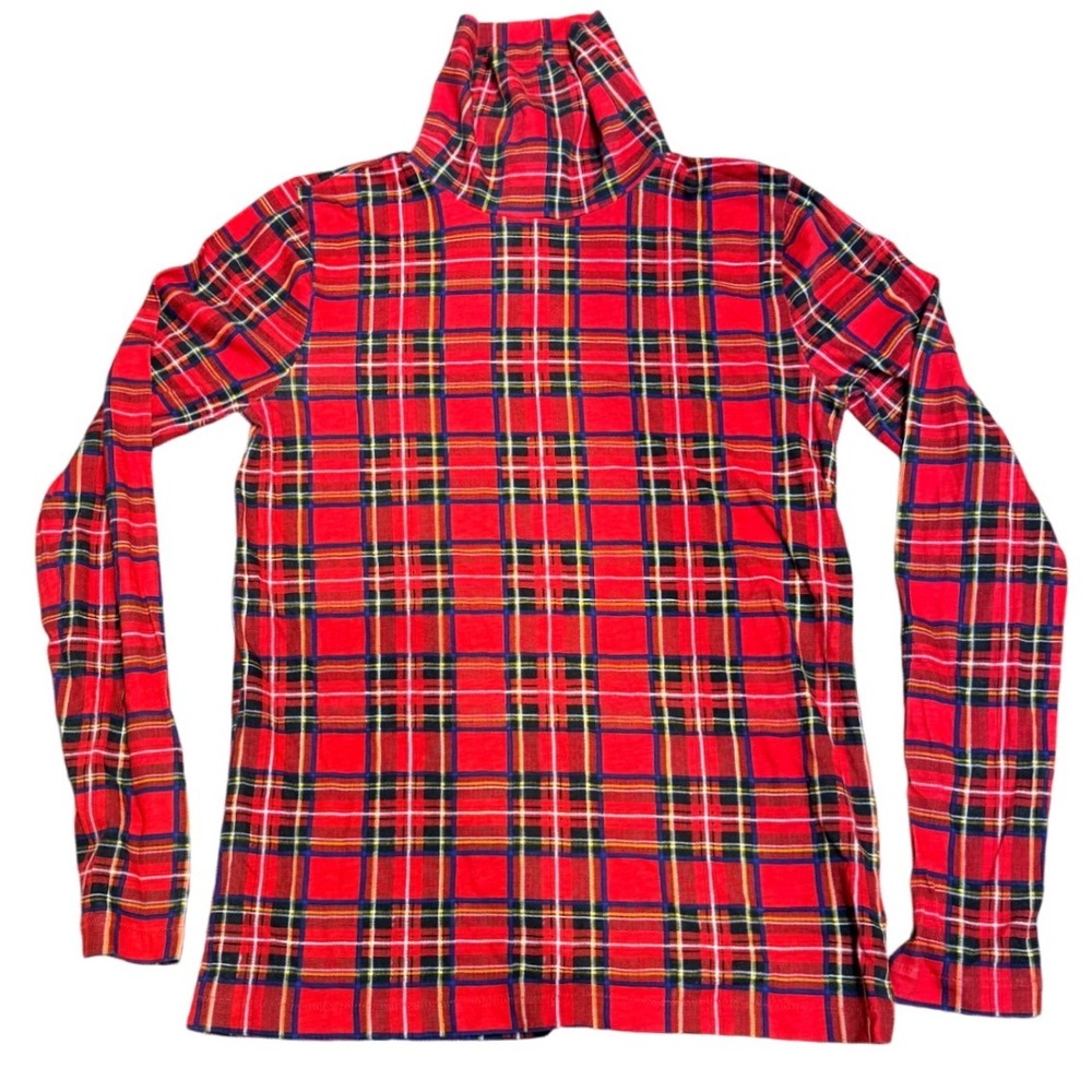 J.Crew Red Tartan Plaid Cotton blend Turtleneck Long‎ Sleeve Top Women's XS